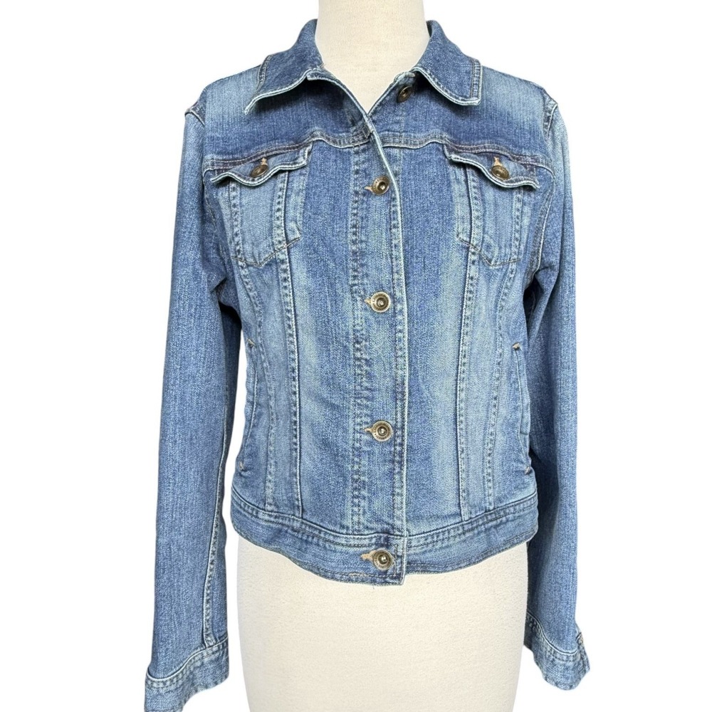 Lauren Jeans Co. Ralph Lauren Women's Denim Jacket Button Logo Pockets Petite L